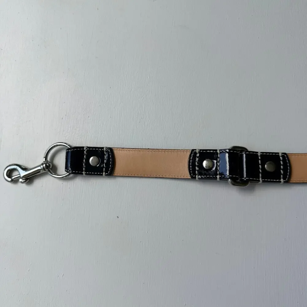 Coach Large Black Patent Leather Dog Leash Vintage Hearts & Bones 60065